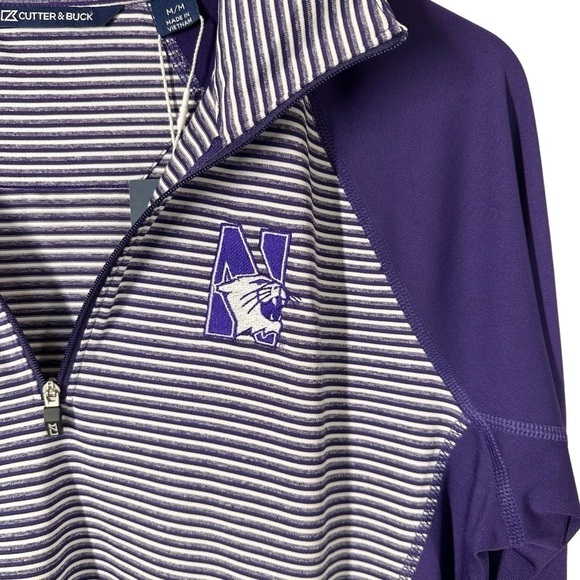 Northwestern Wildcats Cutter & Buck Striped 1/4 Zip Pullover Size Medium - Picture 2 of 11